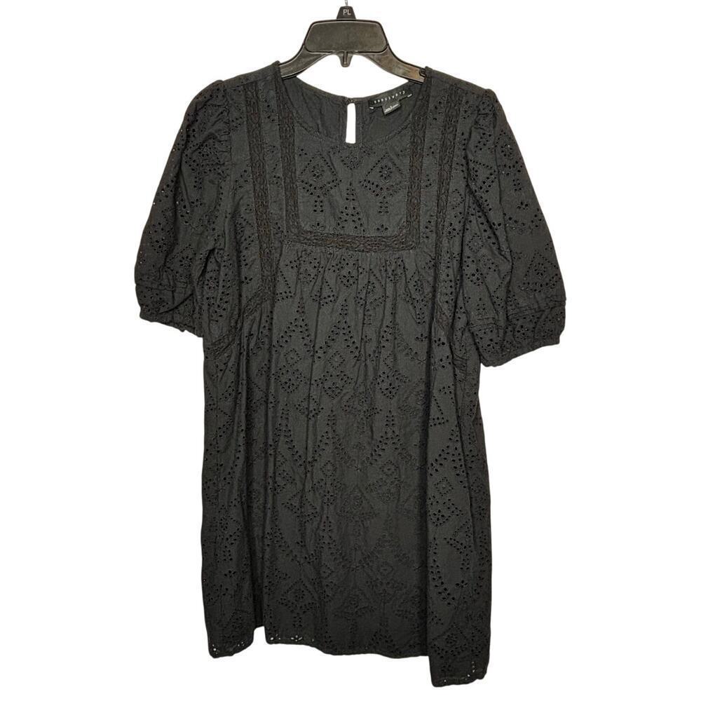 Sanctuary Women's Classic Office Black Eyelet Shift Lined Dress Size Large